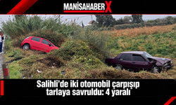 Salihli’de iki otomobil çarpışıp tarlaya savruldu: 4 yaralı