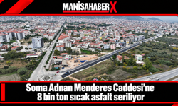 Soma Adnan Menderes Caddesi’ne 8 bin ton sıcak asfalt seriliyor