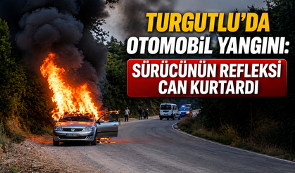 Turgutlu'da Otomobil Yangını: Sürücünün Refleksi Can Kurtardı