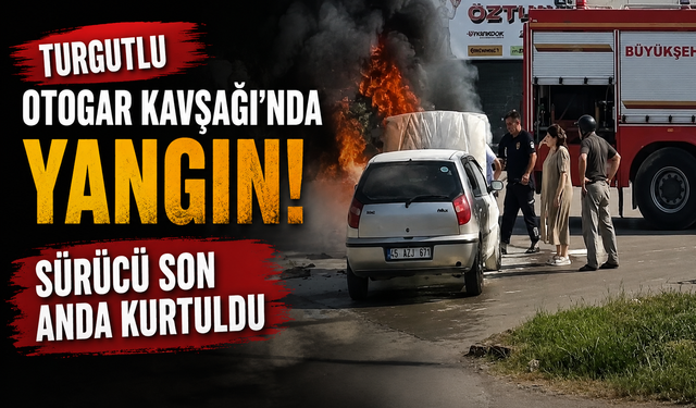 Turgutlu Otogar Kavşağı’nda Yangın Sürücü Son Anda Kurtuldu