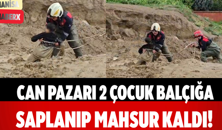 Can Pazarı 2 Çocuk Balçığa Saplanıp Mahsur Kaldı!