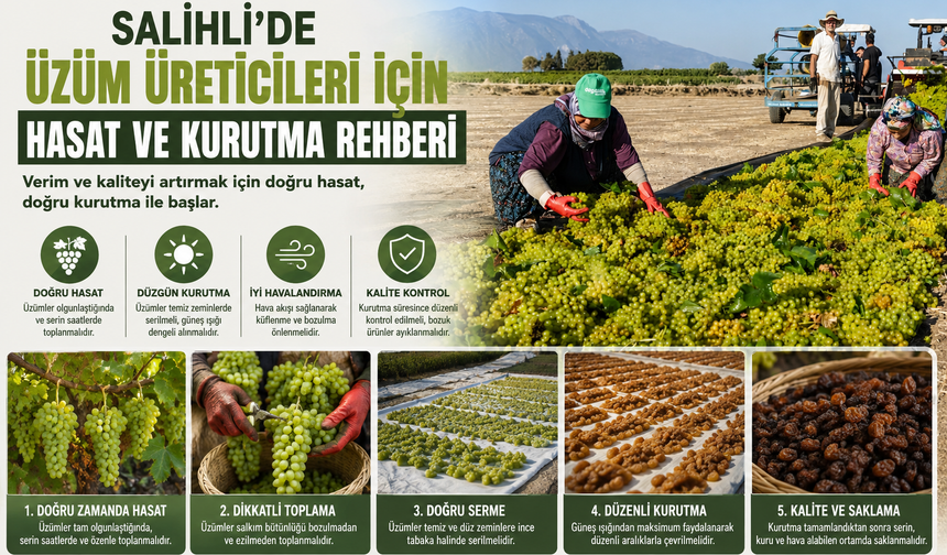 Salihli'de üzüm üreticileri için hasat ve kurutma rehberi duyuruldu