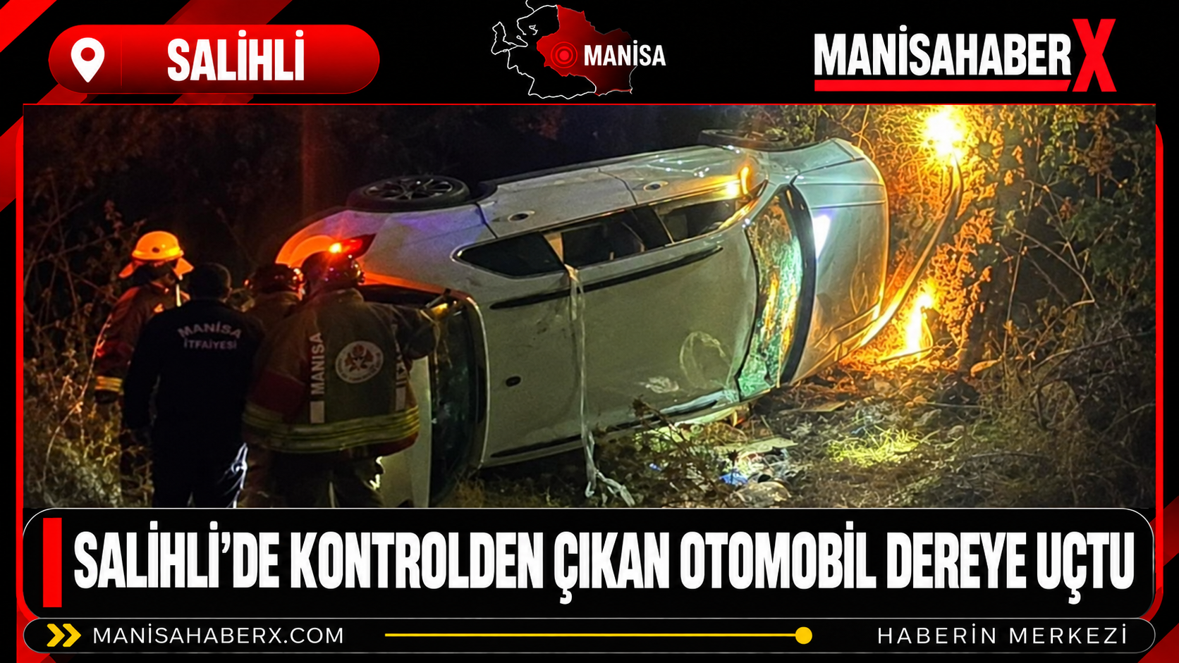 Salihli’de Kontrolden Çıkan Otomobil Dereye Uçtu