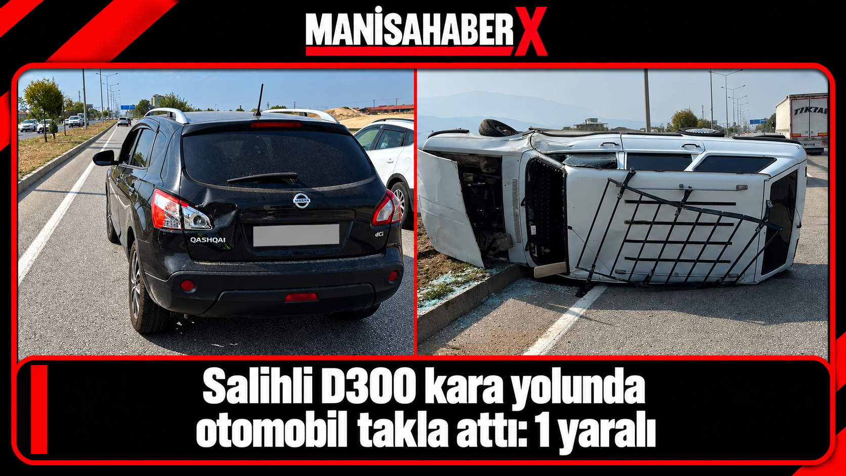Salihli D300 kara yolunda otomobil takla attı: 1 yaralı